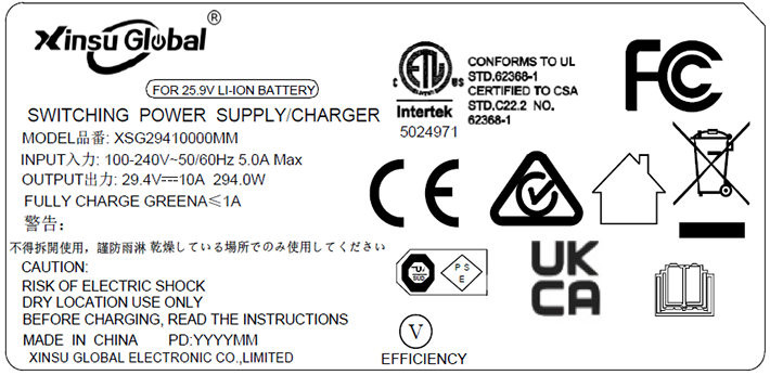 29.4V 10A charger label