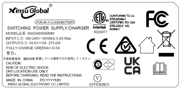 54.6V 5A li-ion battery charger