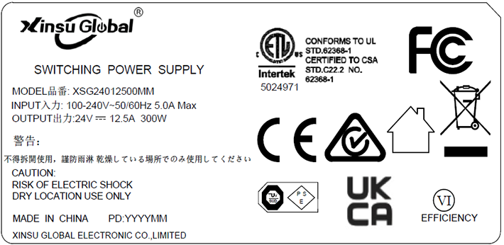 24V 12.5A power adapter label