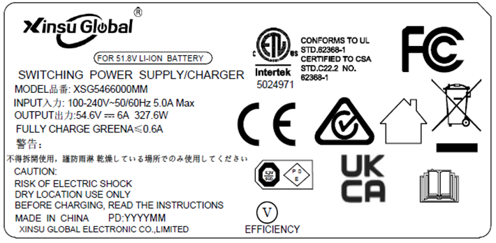 54.6V 6A li-ion battery charger